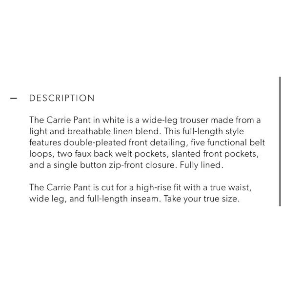 ANINE BING Carrie Pant, Size 6 (28in waist) White Linen Blend - Picture 6 of 8